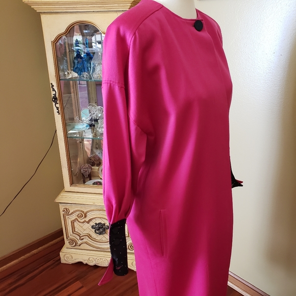 CHRISTIAN DIOR VINTAGE PINK & BLACK LONG COAT - Picture 8 of 14
